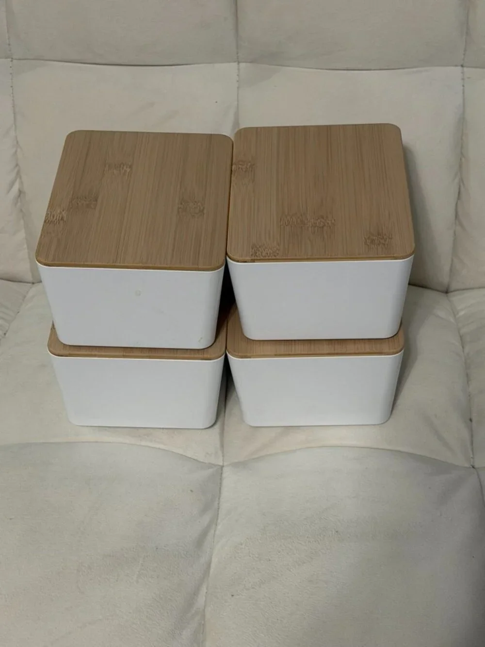 Lot of 4 IKEA KUGGIS Storage/Organization Bins With Bamboo Lids